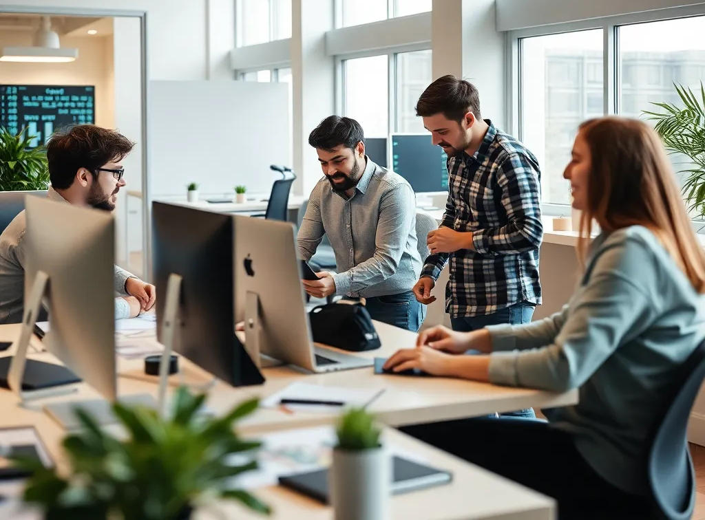 Our team of software engineers collaborating in a modern office space